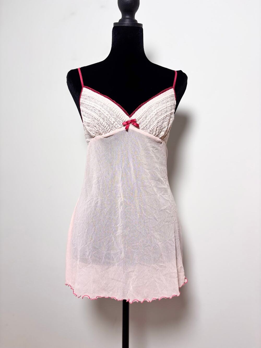 Vtg Y2K 2004 Victoria’s Secret Blush Pink Nylon Babydoll Slip Top Size M